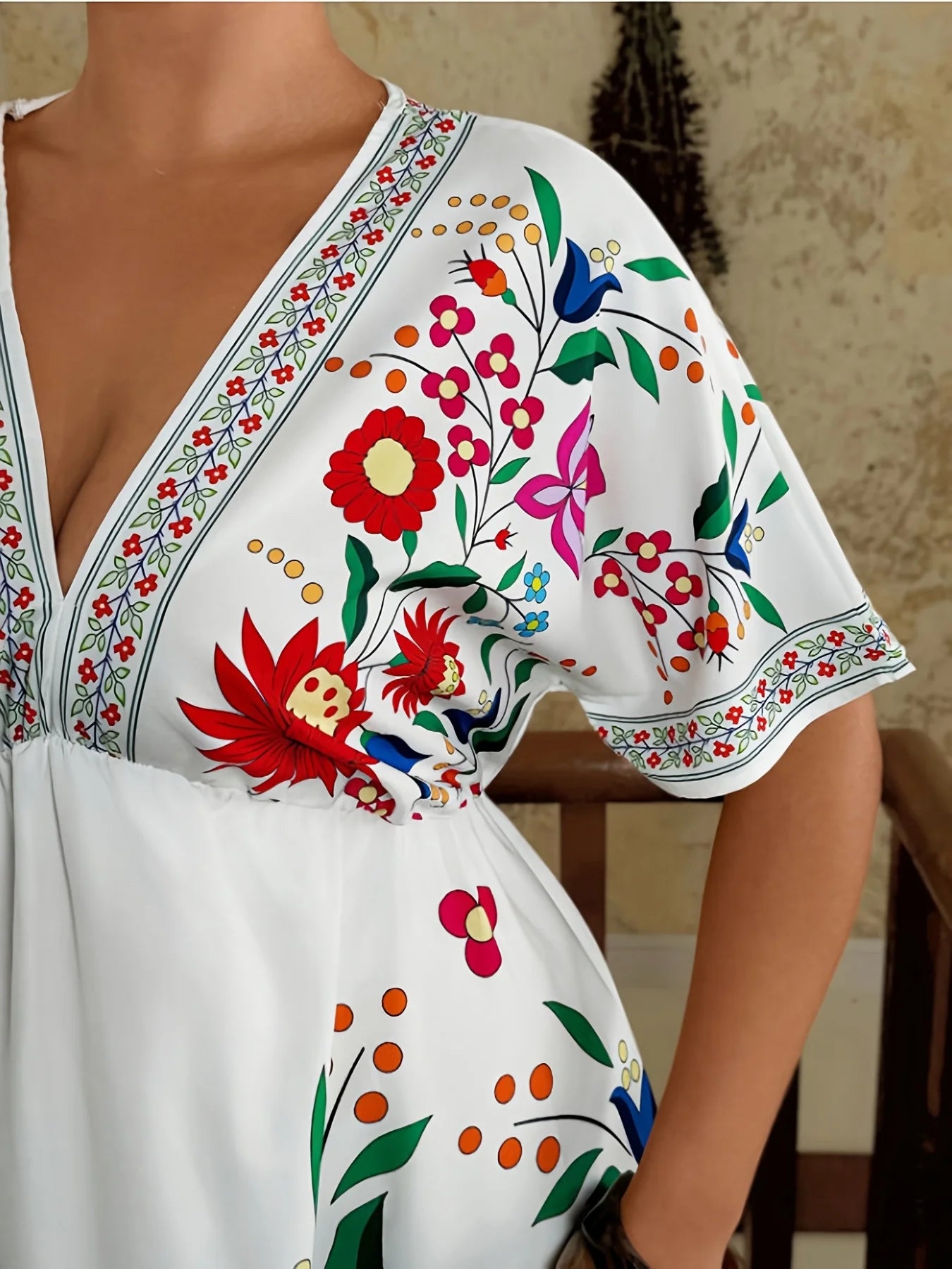 Elegant Bohemian Maxi Dress V-Neck Floral Print Spring Summer Women's plus Size Casual Vacation Commute Dress