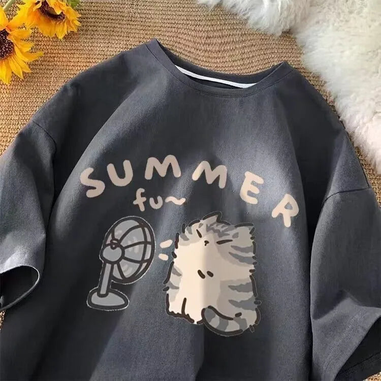 M-5XL Plue Size Summer Simple Casual Men/Women Harajuku Style Printed Plus Size Loose Short Sleeved T-shirt