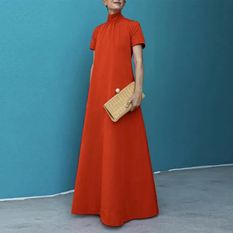 Women's clothing long dress elegant casual loose solid color short sleeved long dress vest dress evening dress plus size