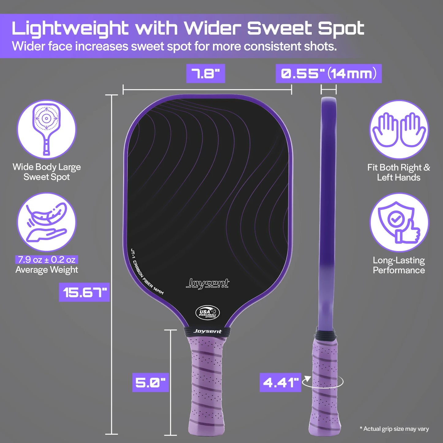 Joysent Pickleball Paddle USAPA T300 Carbon Fiber Pickleball Racket PP Honeycomb 14mm Pickle Ball Paddle For Beginner Men Women