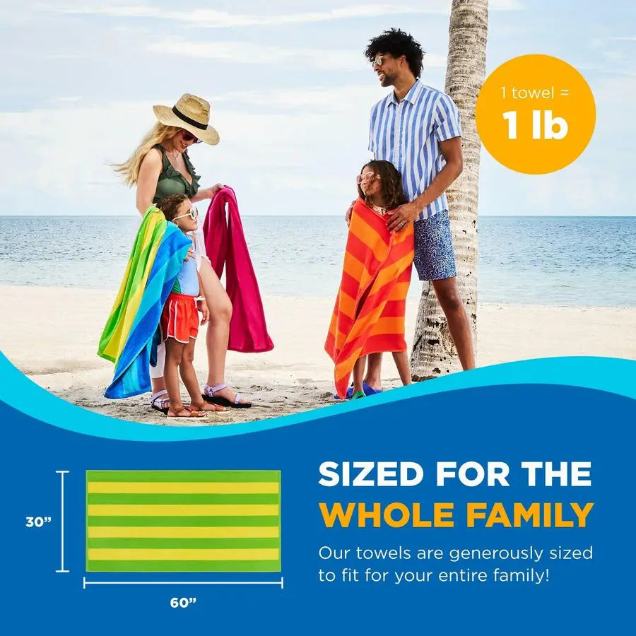 Soft Cotton Beach Towels Velour Striped Quick Dry Four Pack