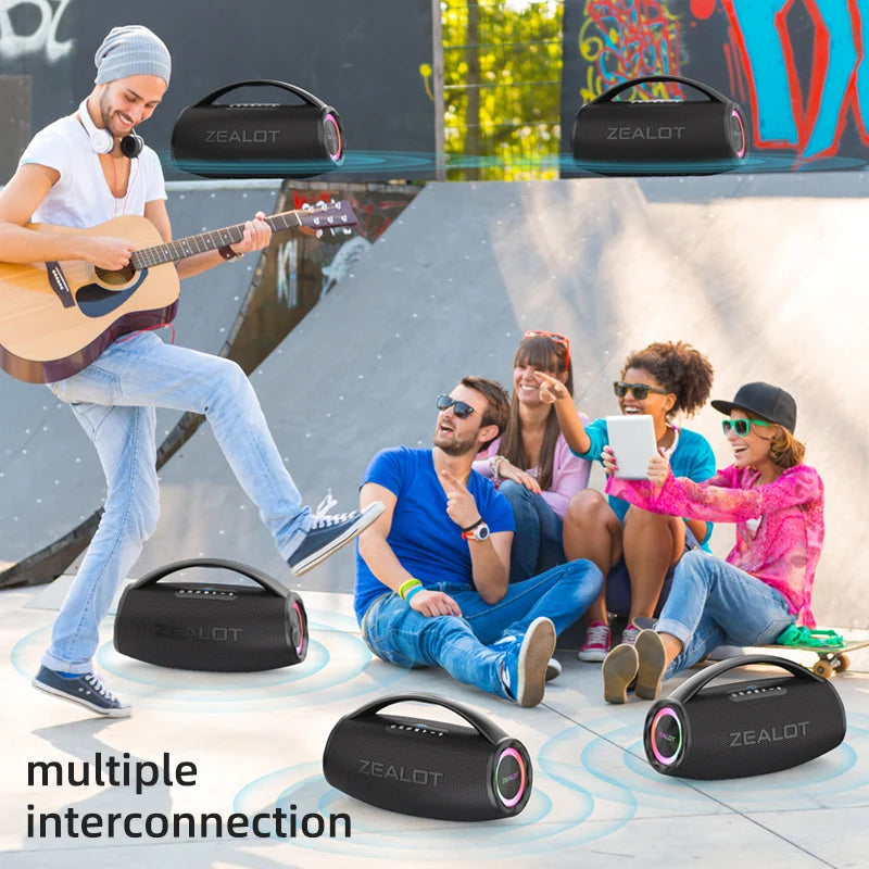 Zealot 80W Portable Bluetooth Speaker With Waterproof RGB TWS Stereo