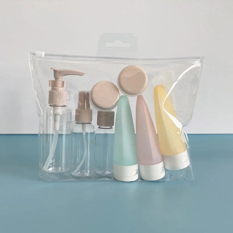 Portable Travel Refillable Cosmetic Liquid Spray Bottle Shampoo Container Set