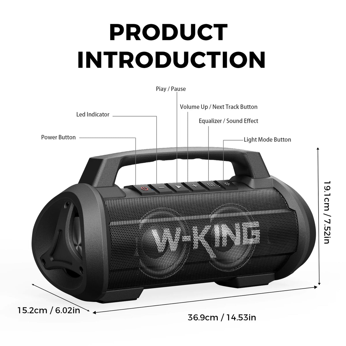 W-King D10MIC Portable Bluetooth Speaker With Bass Boost And Microphone