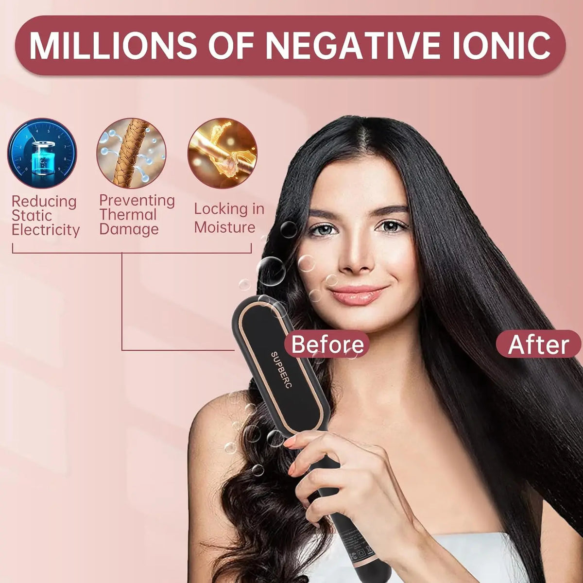 Ionic Hair Straightener Brush With Fast Heating And Auto Shutoff