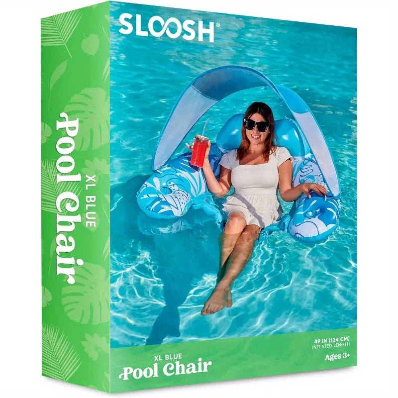 Joyfy XL Inflatable Pool Float With Canopy Lounge Chair