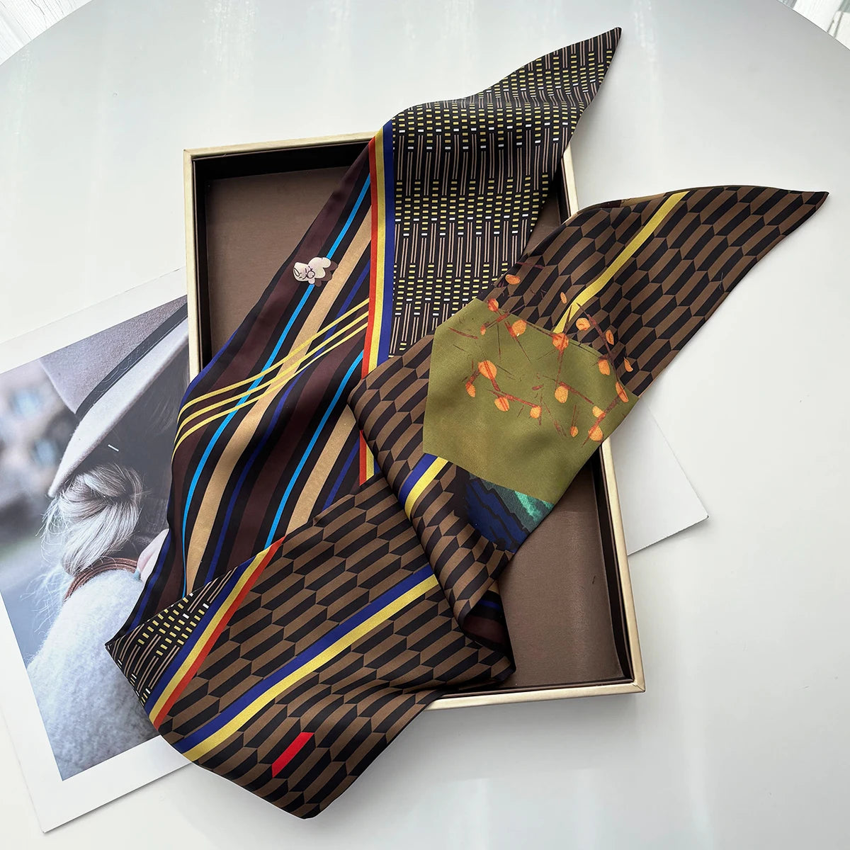 Women Elegant Skinny Silk Scarf Neckerchief Handbag Tie Wrist Belt