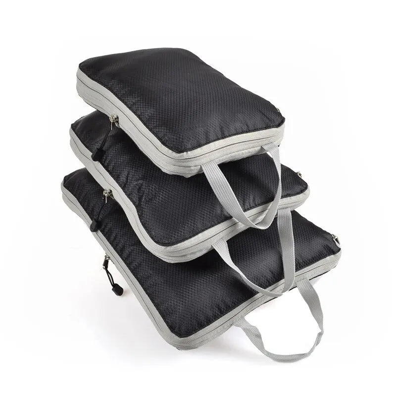 3Pcs/set Black/Blue/Grey Compressible Travel Storage Bag Portable Large Capacity Storage Bag Suitcase Luggage Packing Cubes