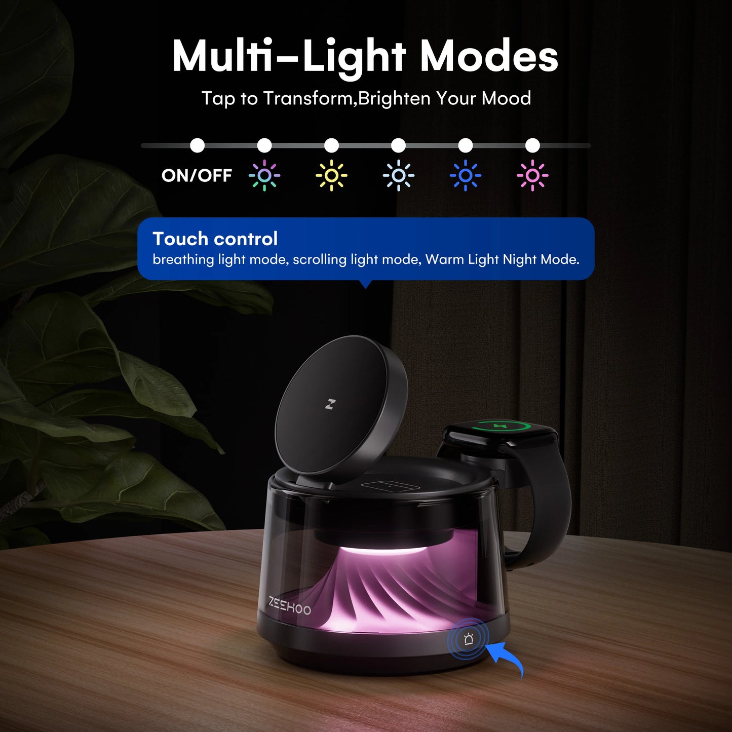 4-in-1 Magnetic Charging Station with RGB Night Light 15W Fast Wireless Charger Compatible with iPhone 12-16 Series Smart Watch