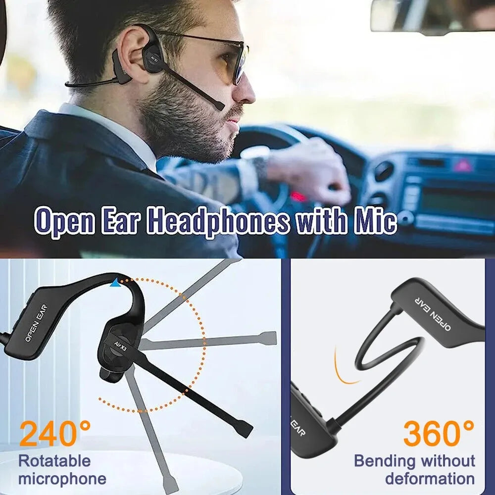 Open Ear Bluetooth Headset With Dual Noise Cancelling Mic