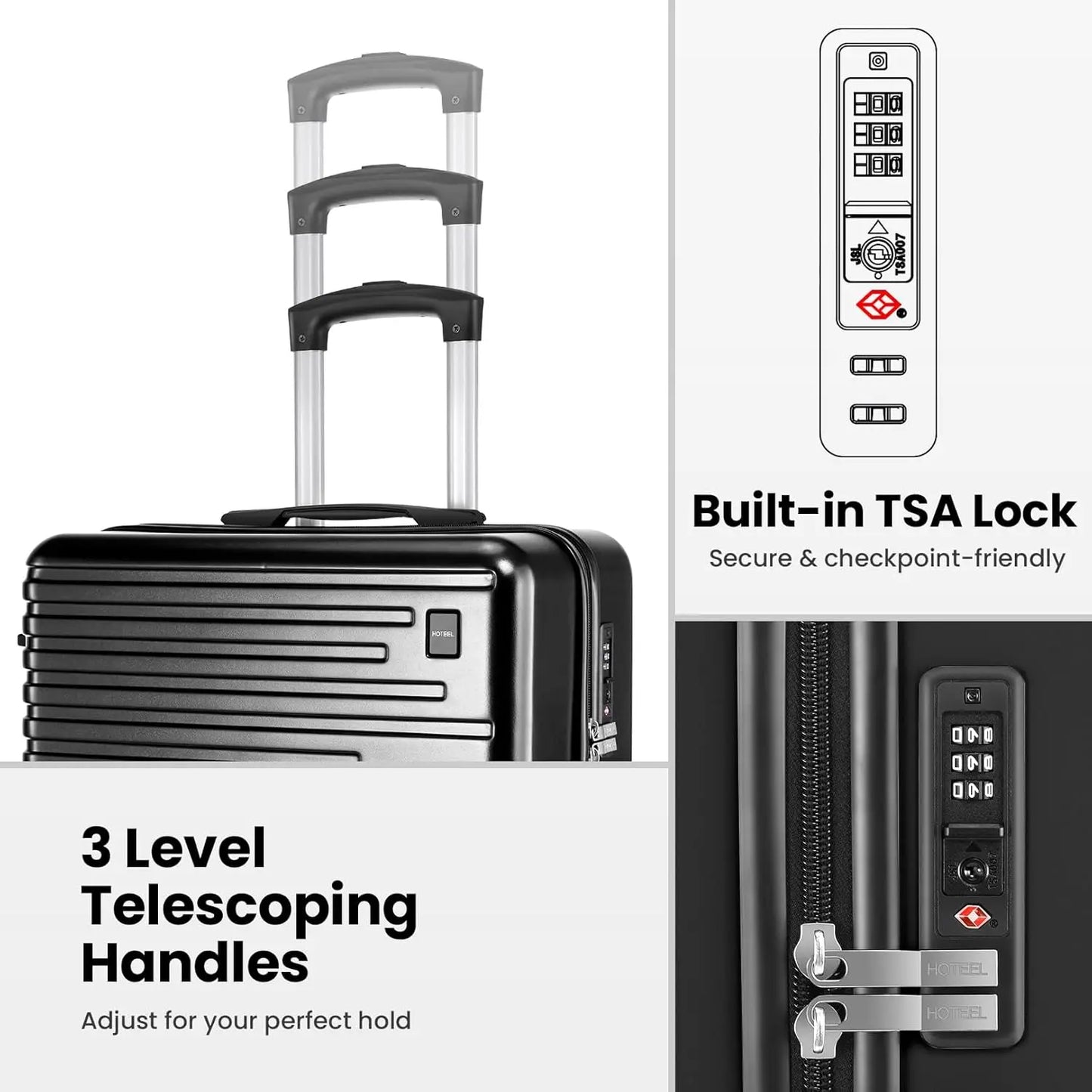 3/5pcs Luggage Set Carry On Suitcase ABS+PC Spinner Wheel Telescopic Handle TSA Lock 20/24/28 Inch Luggage Backpack Toiletry