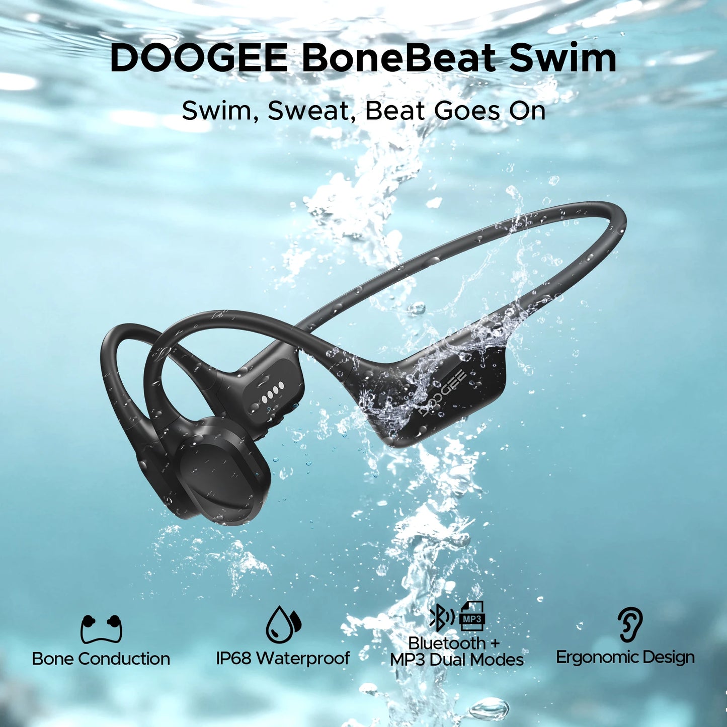 DOOGEE BoneBeat Swim Ear Hook Earphones Dual Modes BoneConduction Waterproof