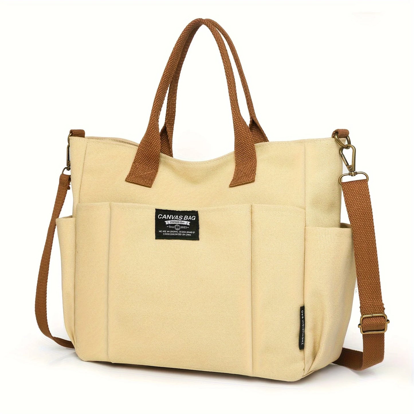 Women's Multi-Pocket Tote Bag, Vintage Canvas Shoulder Bag, Multi-functional Crossbody Bag for Daily Use