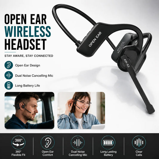 Open Ear Bluetooth Headset With Dual Noise Cancelling Mic