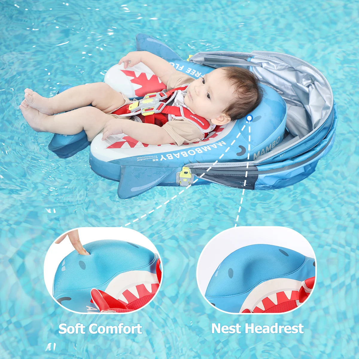Mambobaby Pool Float With Safety Belt Non Inflatable Canopy Baby
