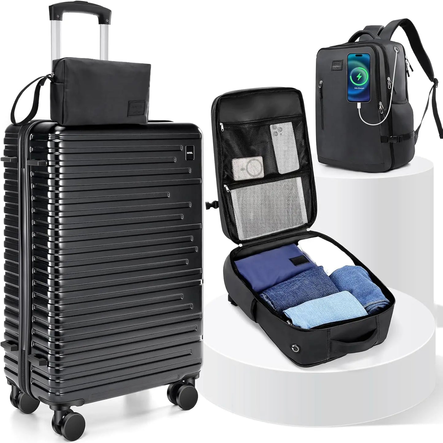 3/5pcs Luggage Set Carry On Suitcase ABS+PC Spinner Wheel Telescopic Handle TSA Lock 20/24/28 Inch Luggage Backpack Toiletry