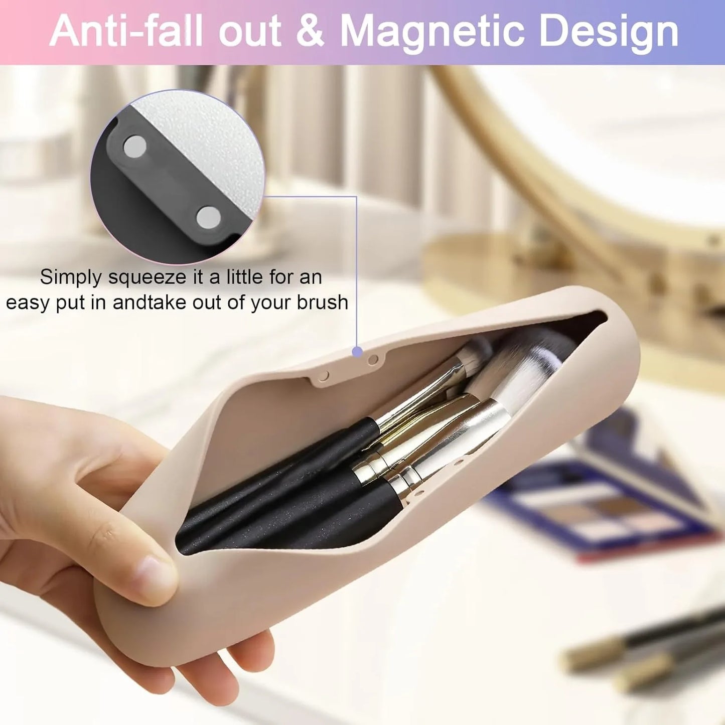 Travel Silicone Cosmetic Brush Case With Magnetic Closure