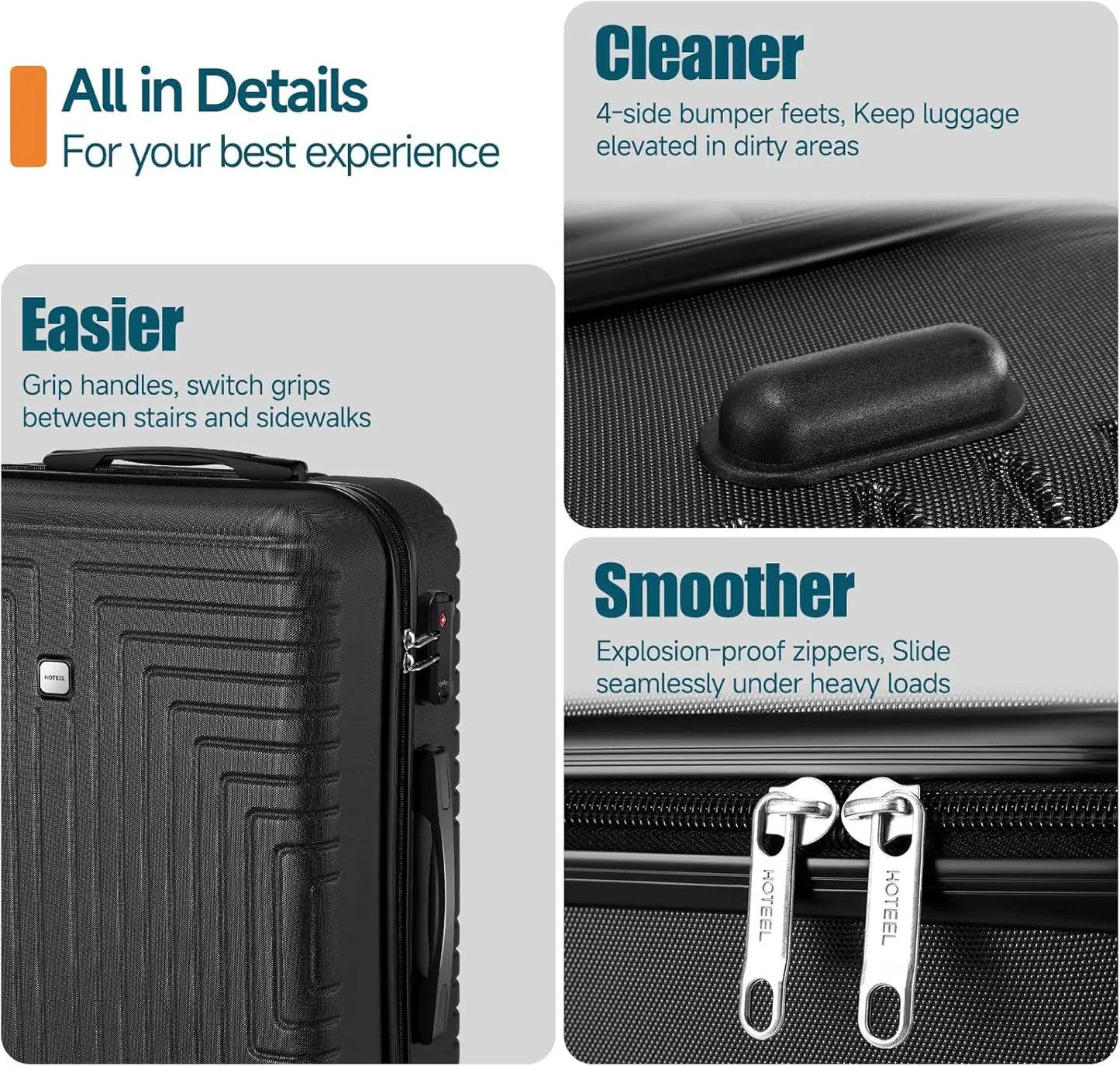 HOTEEL 5 Piece Luggage Set With TSA Lock Hardside Suitcases