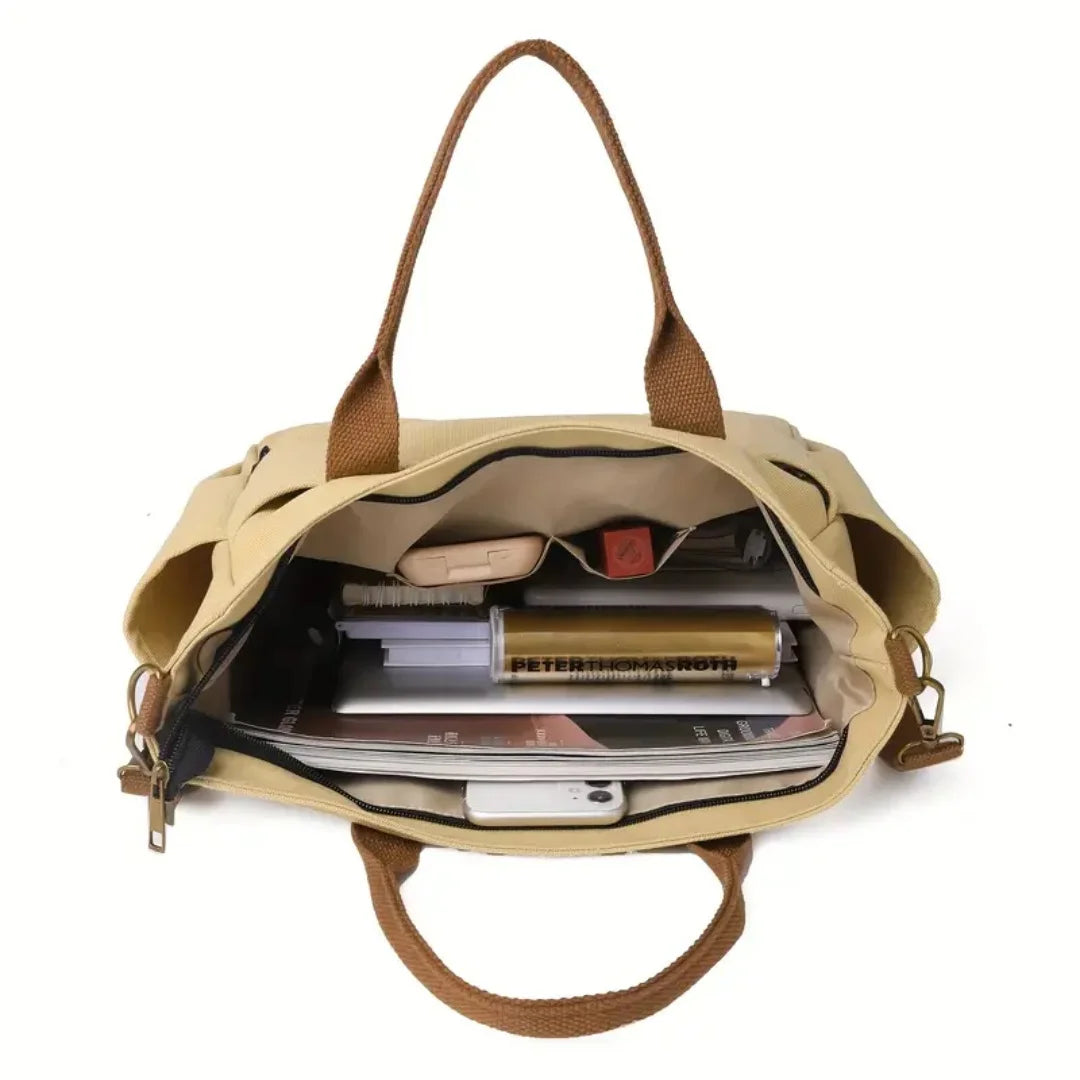 Women's Multi-Pocket Tote Bag, Vintage Canvas Shoulder Bag, Multi-functional Crossbody Bag for Daily Use