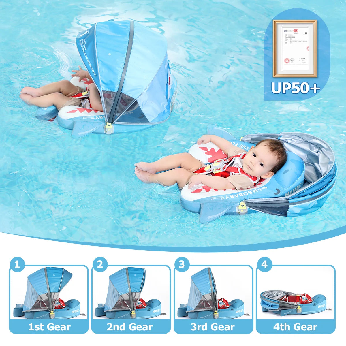 Mambobaby Pool Float With Safety Belt Non Inflatable Canopy Baby