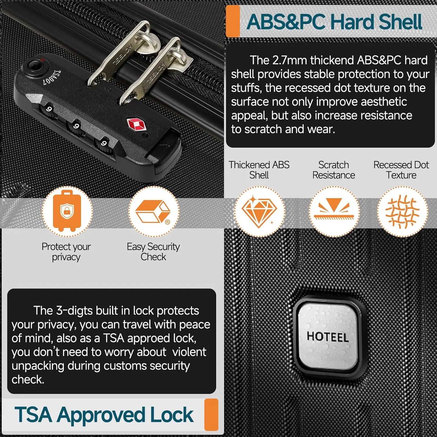 HOTEEL 5 Piece Luggage Set With TSA Lock Hardside Suitcases