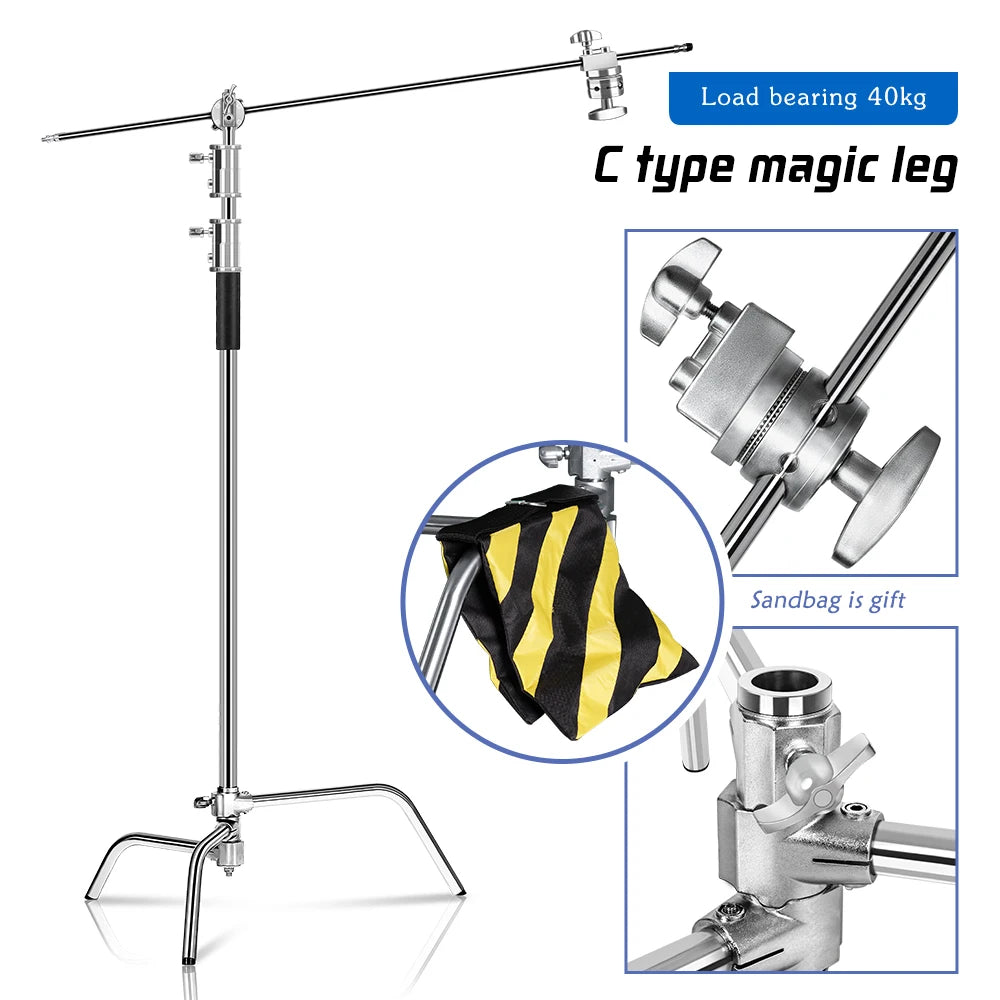 SH Photography C Stand Tripod With Boom Arm Grip Head
