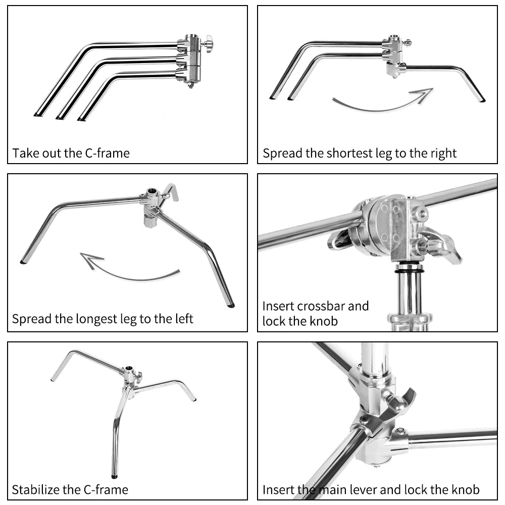 SH Photography C Stand Tripod With Boom Arm Grip Head