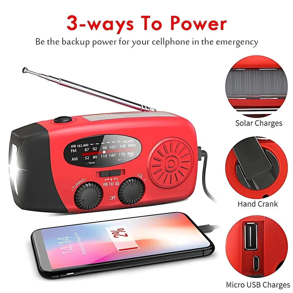 Solar Hand Crank NOAA Weather Radio With Emergency Power Bank