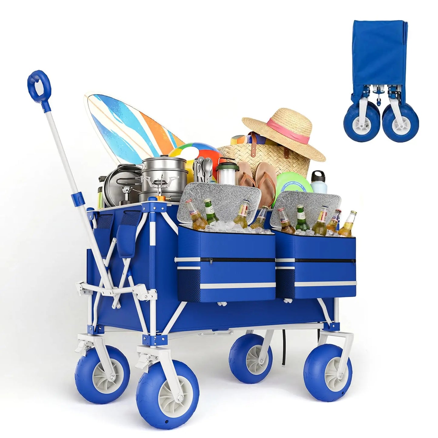 HiMiss Heavy Duty Folding Utility Wagon With All Terrain Wheels