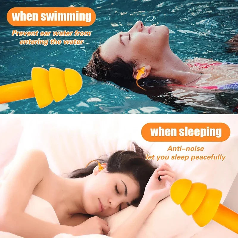 Silicone Corded Ear Plug Protector Anti Lost Reusable Hearing Protection Noise Reduction Safe Swimming Work Earplugs With Rope