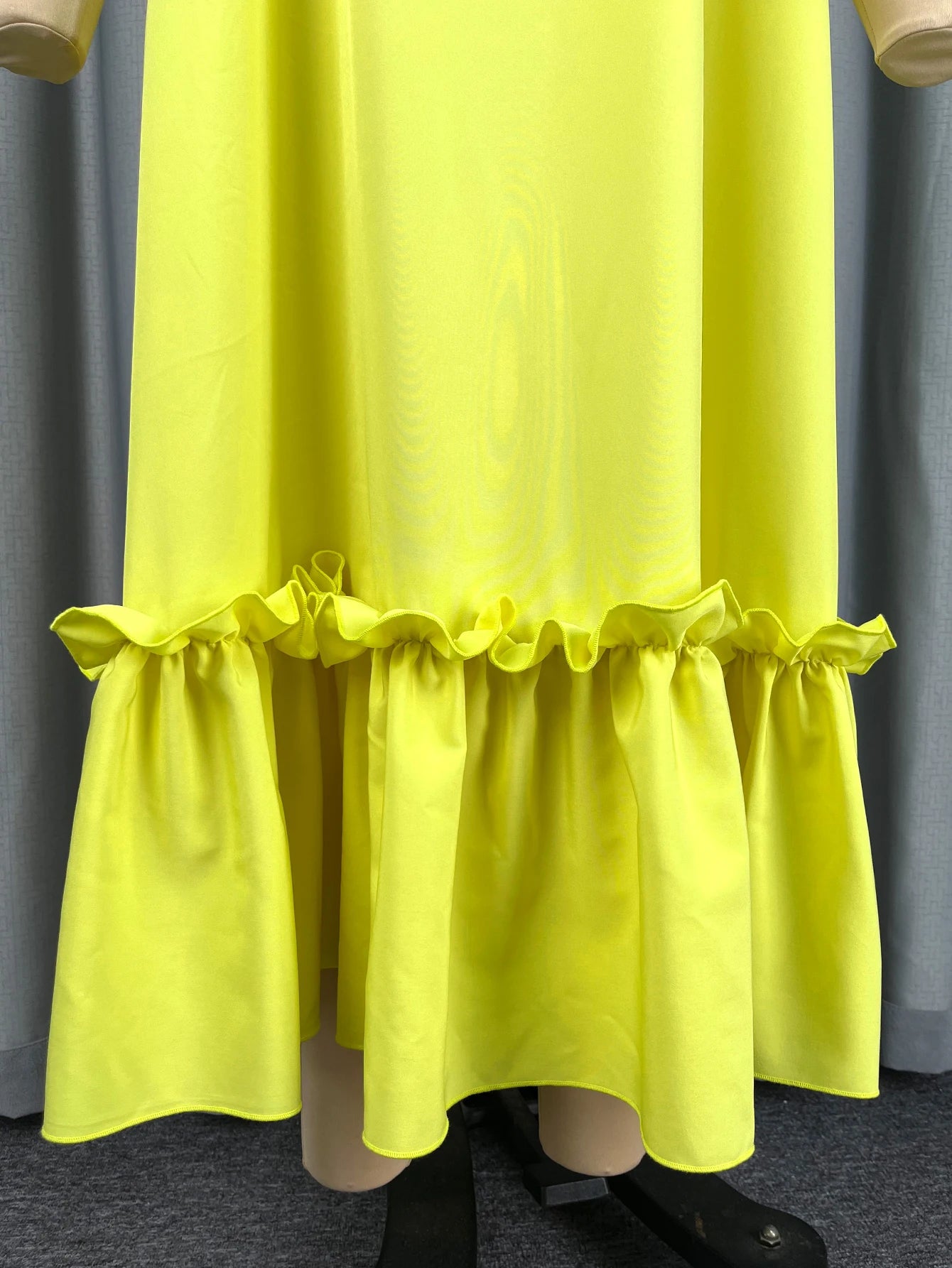 Elegant Women Straight Dress Bow Collar Short Sleeves Loose Long Ruffles Hem Africa Simple Solid Church Causal Daily Wear New