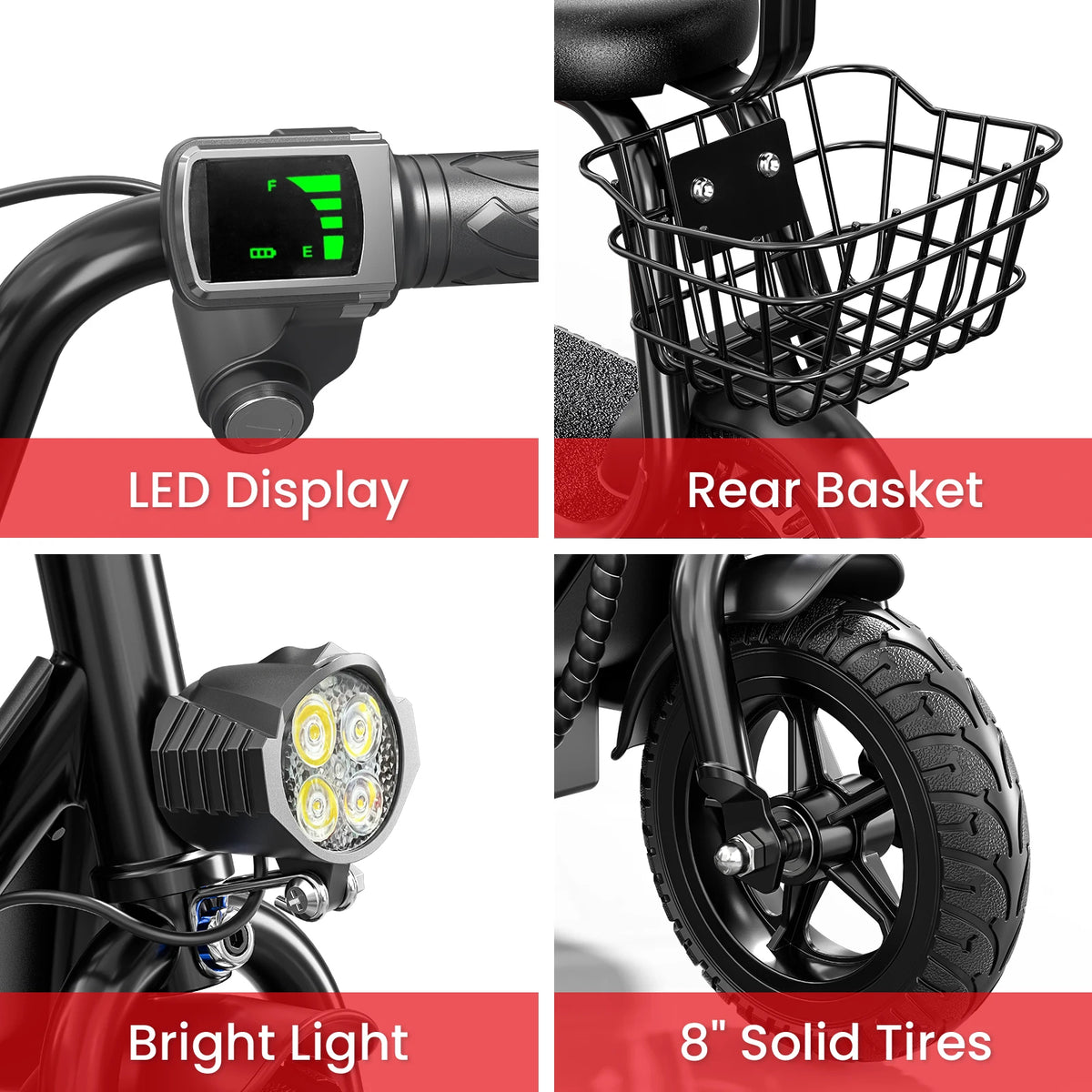 Eilleo Kids Electric Scooter Bluetooth Speaker Foldable Seat Basket
