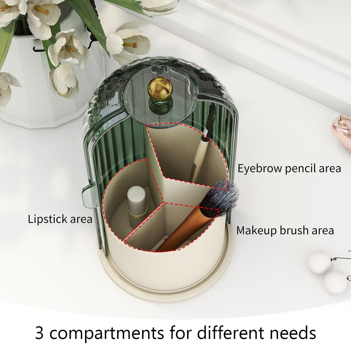 YOOLENS Rotating Makeup Brush Holder With Dustproof Clear Lid