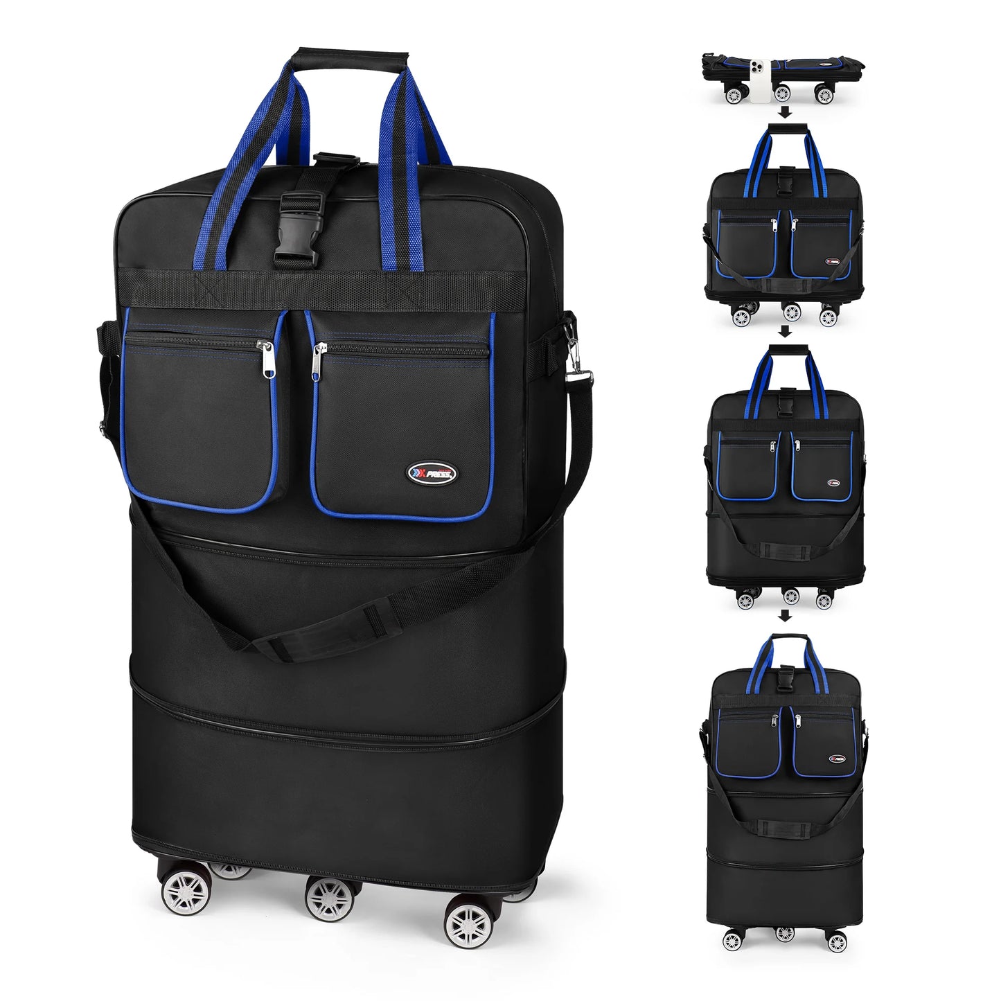 Folding Travel Bag Luggage Compartment Swivel Wheel Storage Box Large Capacity Telescopic Luggage Bag Overnight Bag 30"/36"/40"