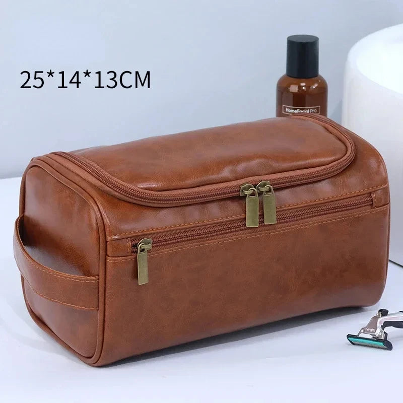 Men Women Leather Hanging Toiletry Bag Travel Cosmetic Storage Organizer
