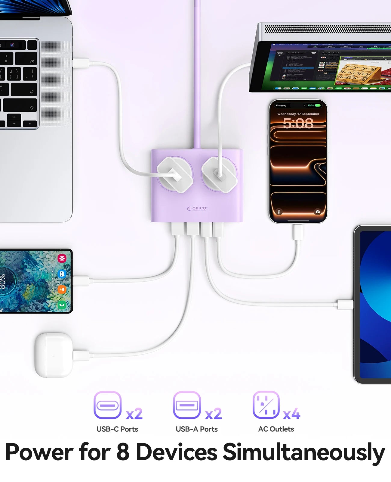 Orico 25W GaN Power Strip Desktop Charger 4 AC Outlets