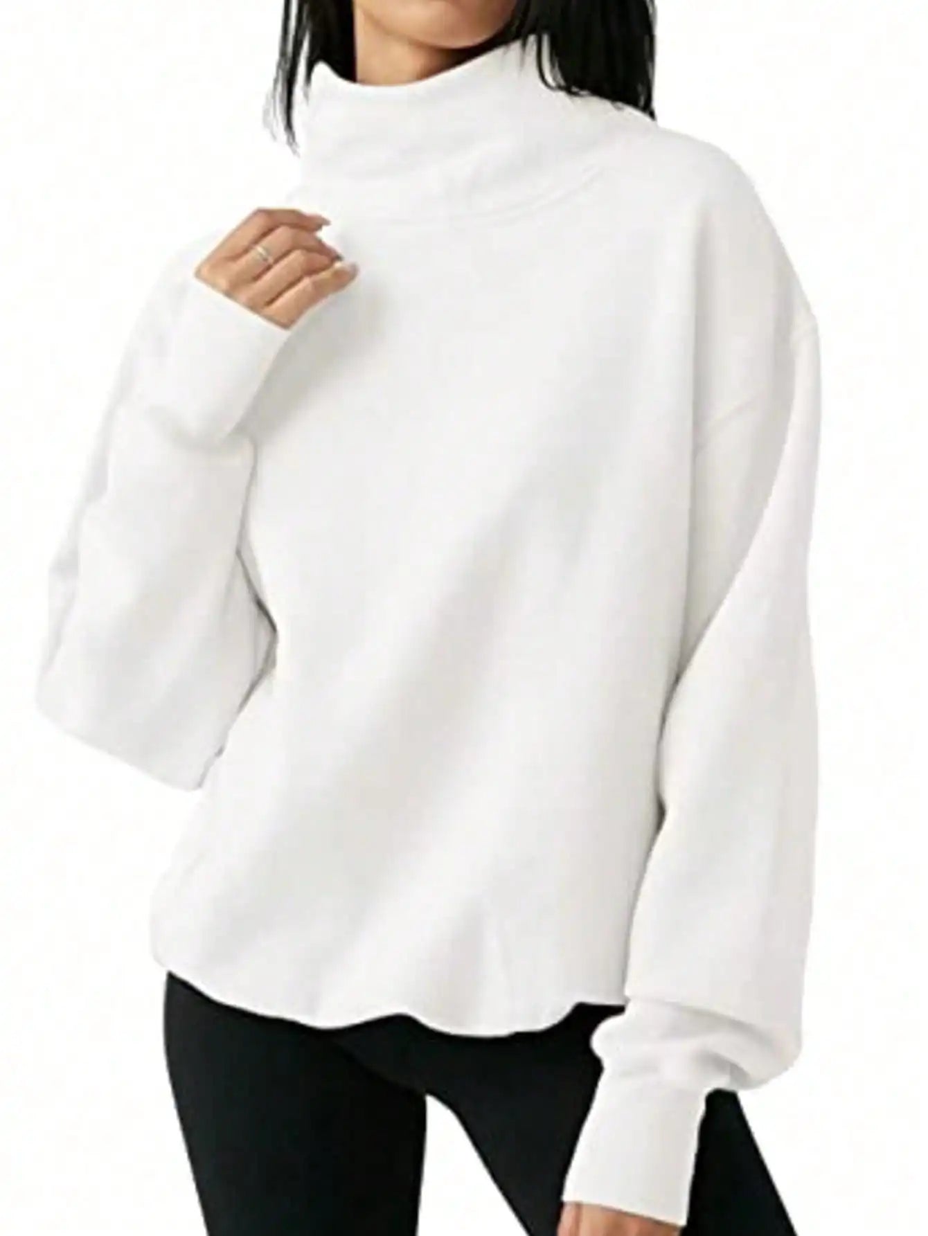 Fisoew Oversized Ribbed Turtleneck Sweater Long Sleeve Knit Pullover Top Casual Loose Fit Shirt winter clothes women sweatshirt