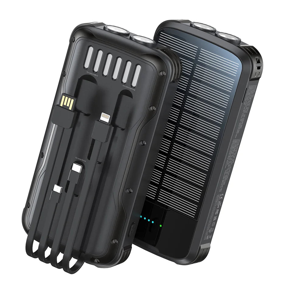 40000mAh Solar Charger,22.5W USB + 20W Type-C PD Fast Charging,Built-in 4 Cables, LED Flashlight, Portable Power Bank for Phones