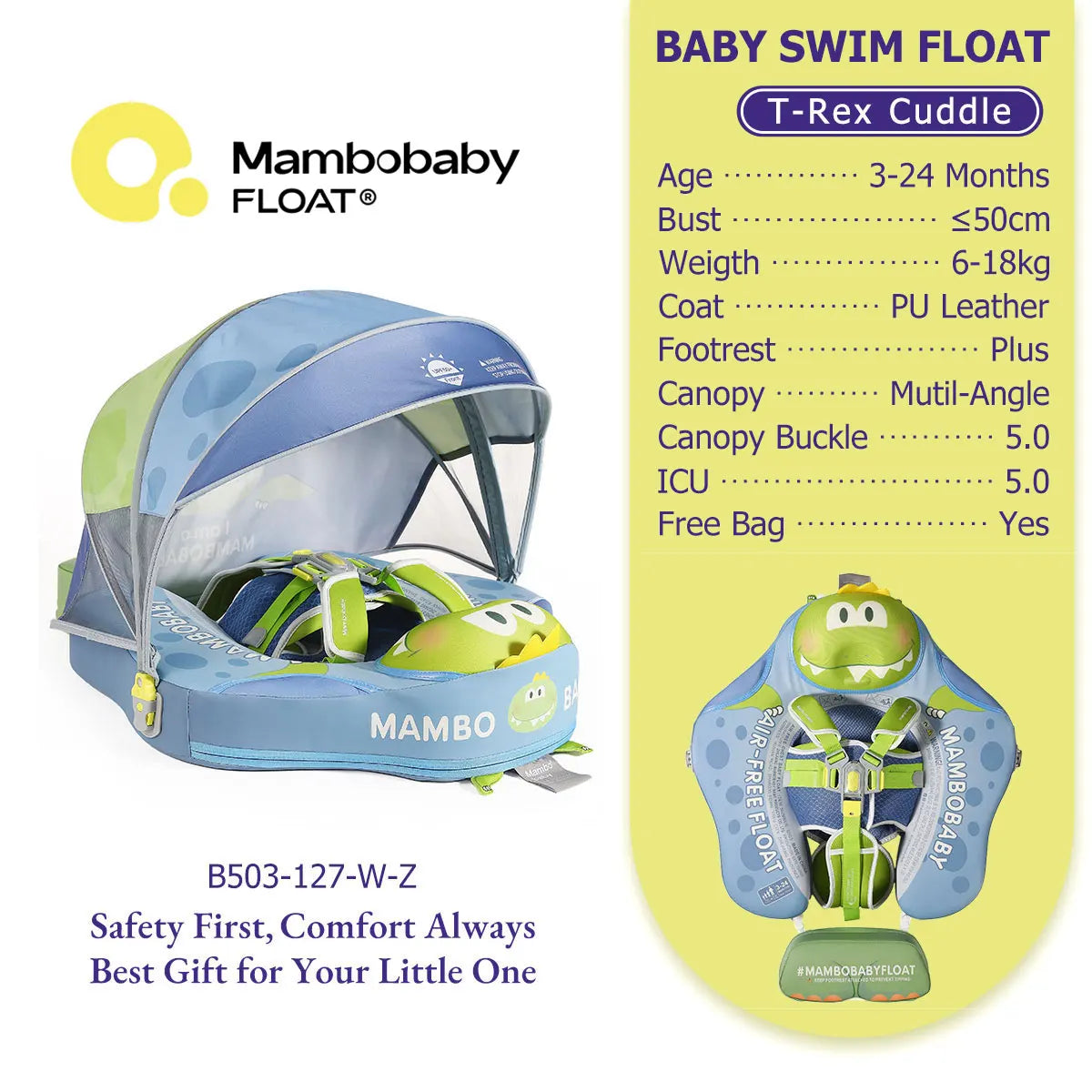 Mambobaby Pool Float With Safety Belt Non Inflatable Canopy Baby