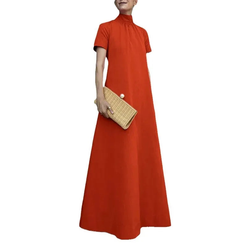Women's clothing long dress elegant casual loose solid color short sleeved long dress vest dress evening dress plus size