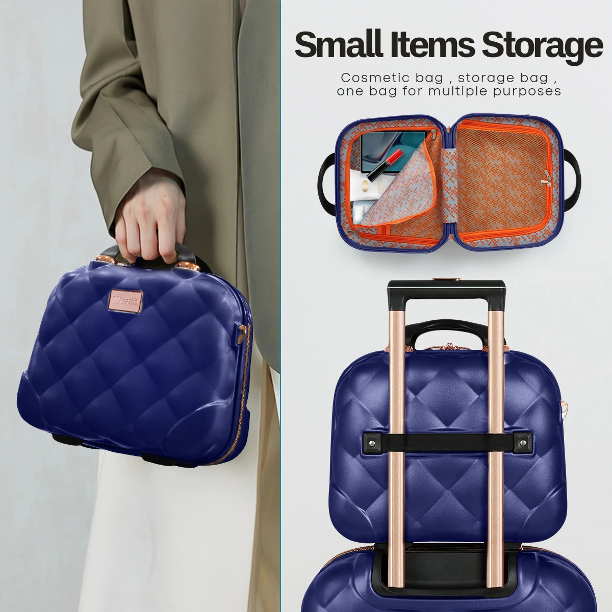 Hard Shell Luggage Set 20in+14in Airline Approved PP Durable Lightweight Expandable Suitcase for Traveling 14inch Makeup Case