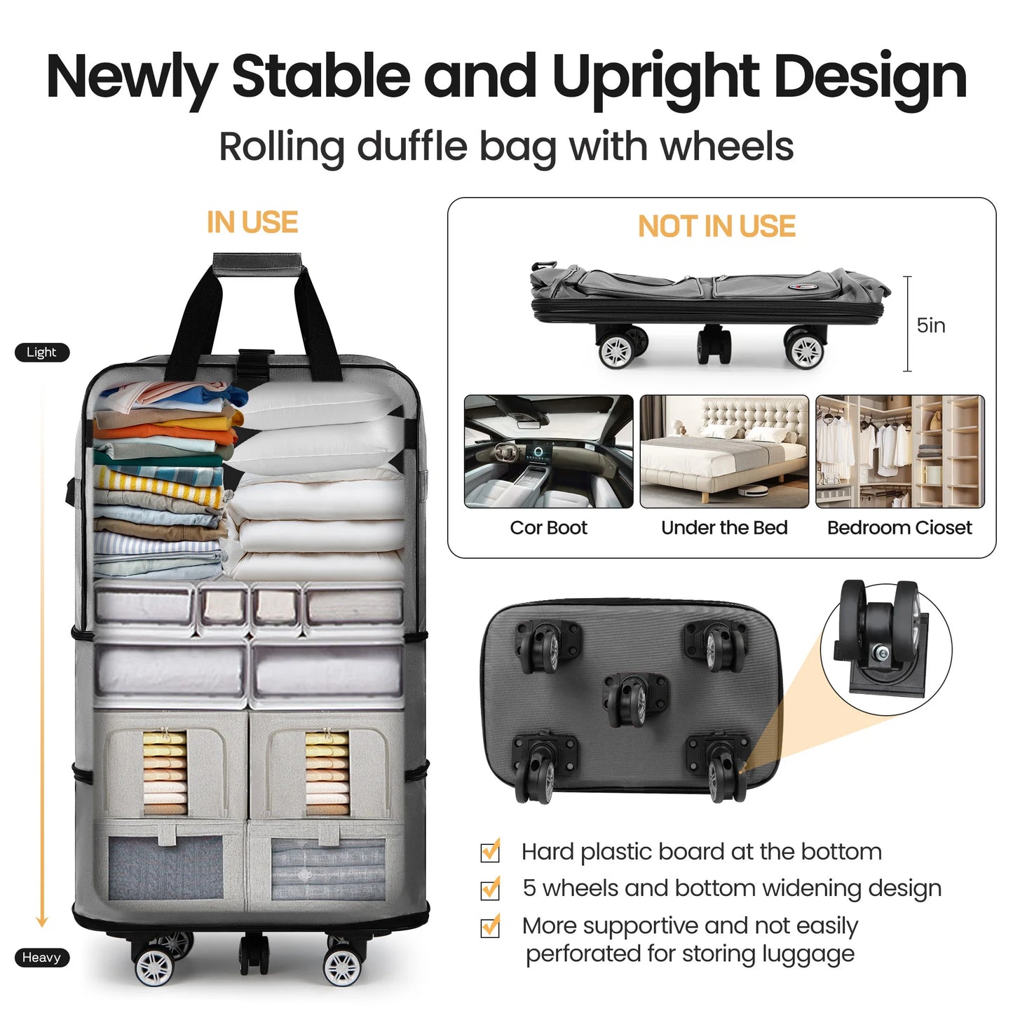 Folding Travel Bag Luggage Compartment Swivel Wheel Storage Box Large Capacity Telescopic Luggage Bag Overnight Bag 30"/36"/40"