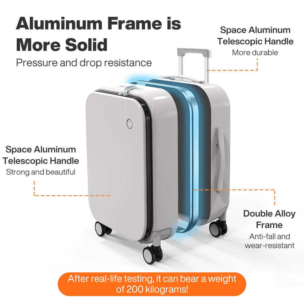 Mixi Aluminum Frame Carry-On Luggage Spinner Front Opening