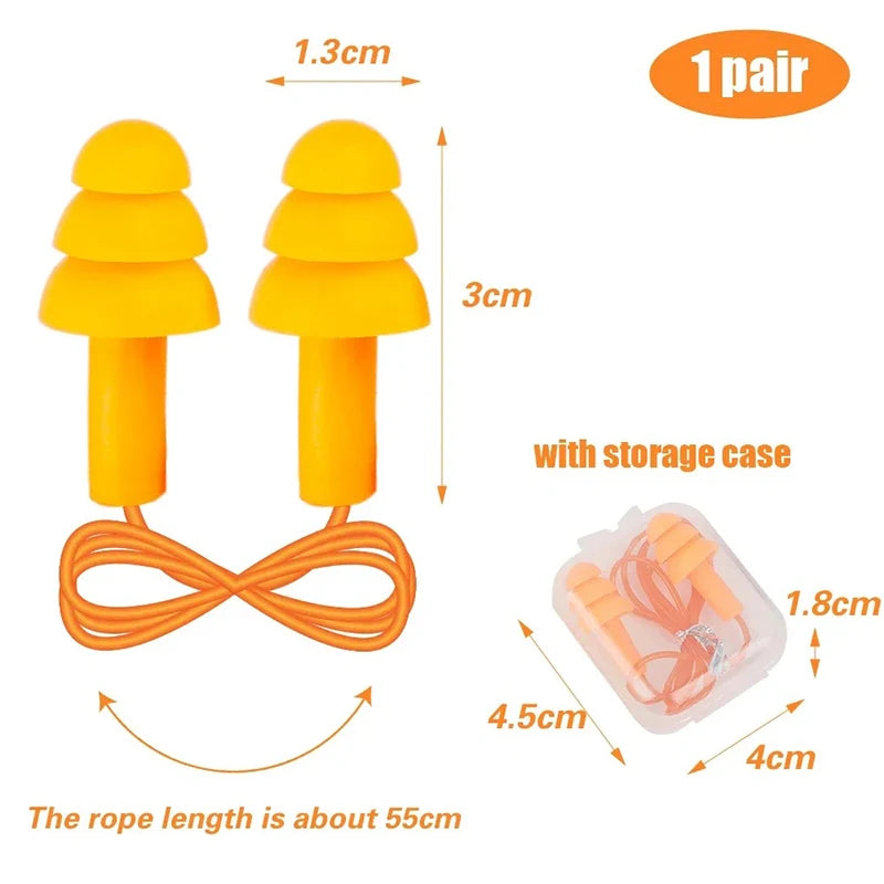 Silicone Corded Ear Plug Protector Anti Lost Reusable Hearing Protection Noise Reduction Safe Swimming Work Earplugs With Rope