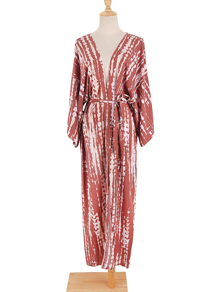 Boho Tie Dye Bikini Cover Up Kimono Cape Beach Dress