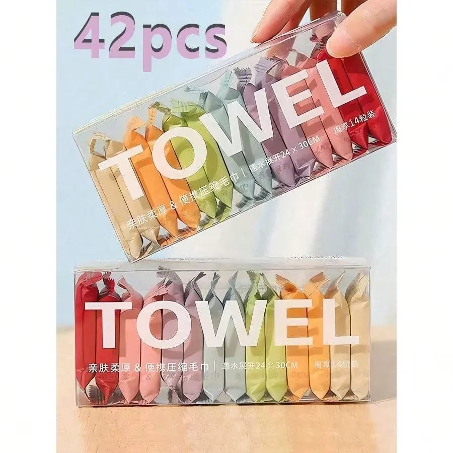 42PCS Disposable Compressed Face Towels, Thick Portable Washcloths for Travel, Beauty, Makeup & Skincare