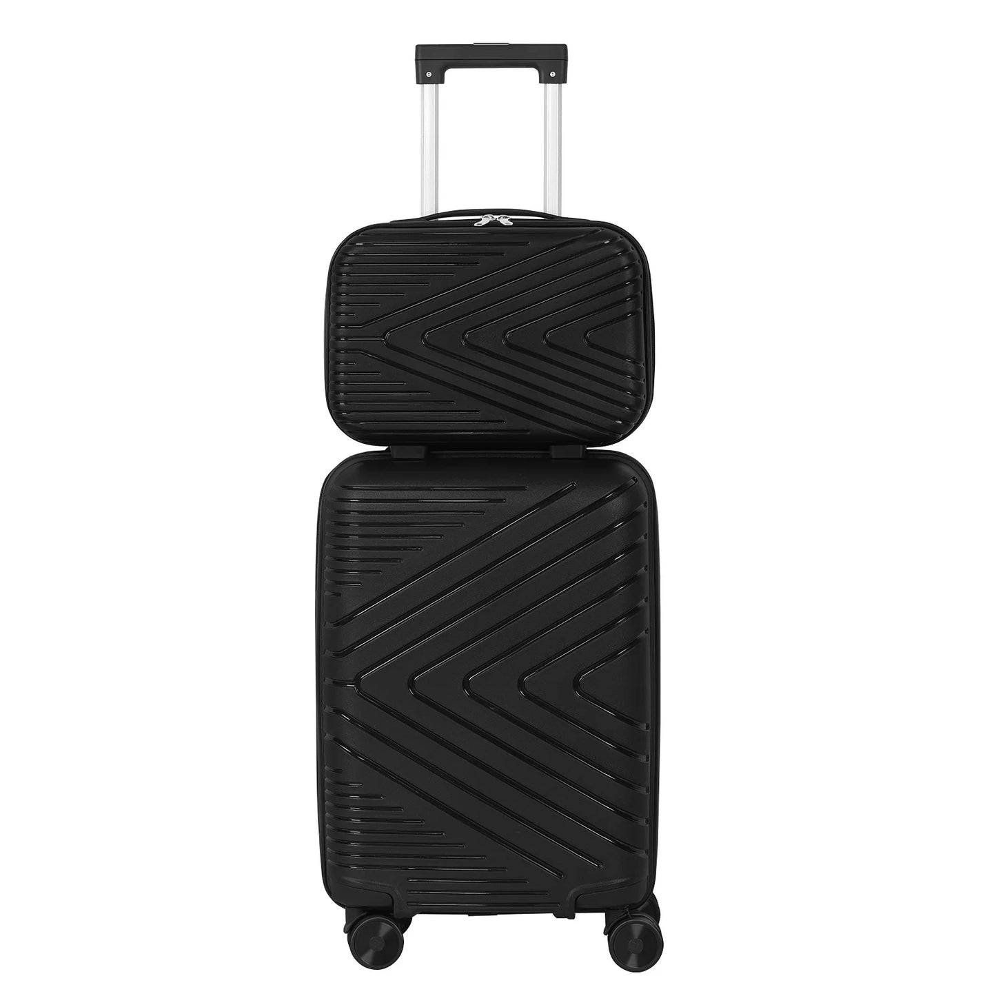 Travel Set of 2 Luggage Hooks with Matching Suitcases (14" + 20") Triangular Pattern, Black Color, PP Material for Stylish