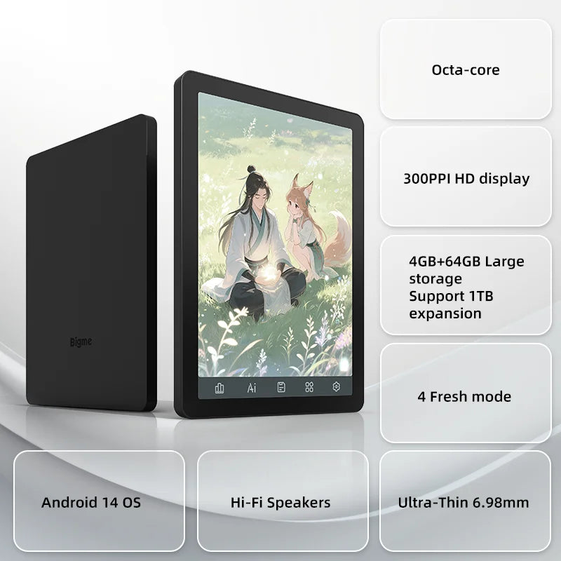 Bigme B6 E-reader, 6'' E-ink Electronic Book, 36-Level Front Light, 4+64GB Android 14 OS Support Google Play Ebook Reader Tablet