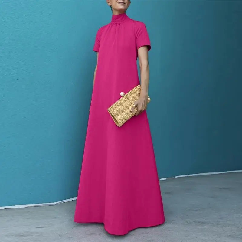 Women's clothing long dress elegant casual loose solid color short sleeved long dress vest dress evening dress plus size