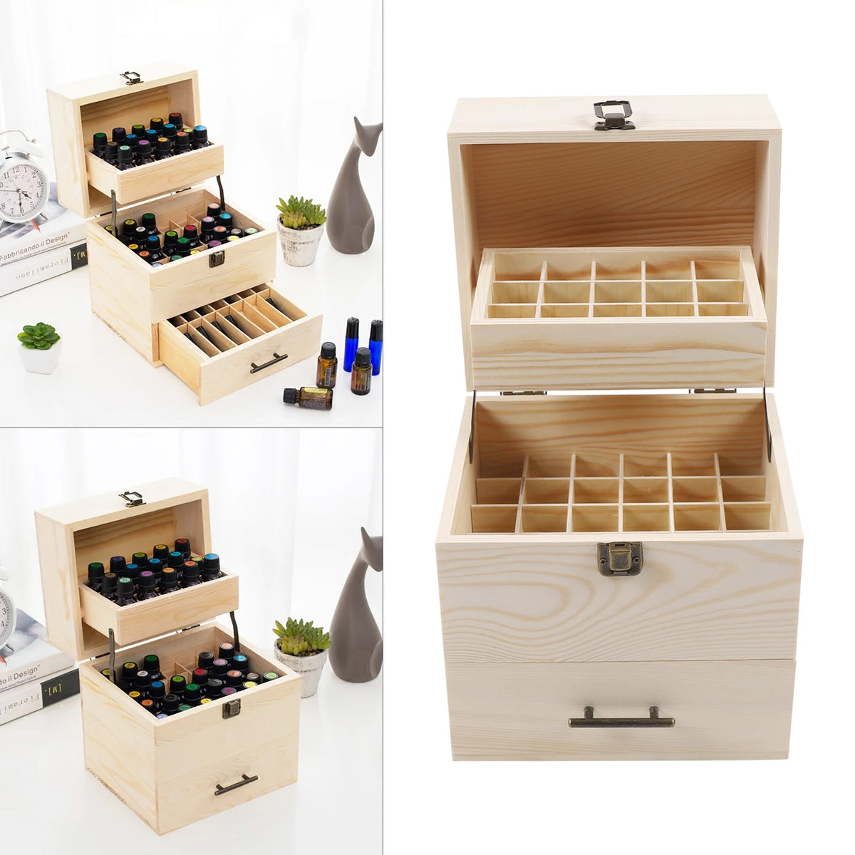 Premium Wooden Essential Oil Storage Box With 59 Grid Slots